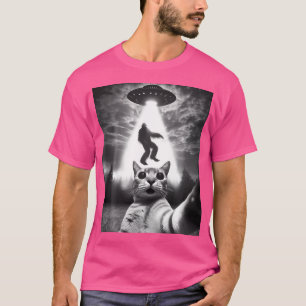 Grappige kat selfie vliegende alien ufo ontvoeren t-shirt