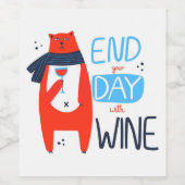 Grappige kat sluit je dag af met wijn etiket (Enkel label)