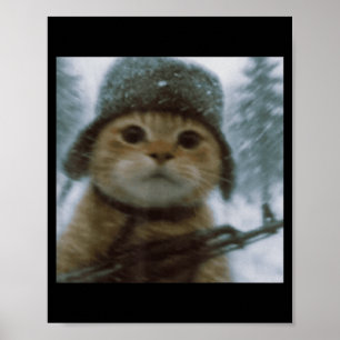 Grappige kat sneeuw kitten soldaat selfie met gewe poster
