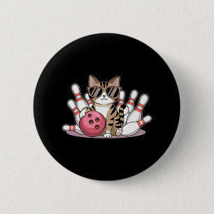 Grappige kat speelt bowling koele kat met zonnebri ronde button 5,7 cm