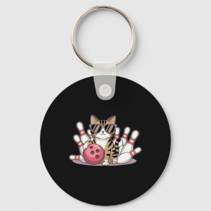 Grappige kat speelt bowling koele kat met zonnebri sleutelhanger