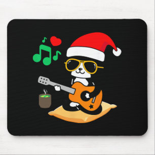 Grappige kat speelt gitaar en draagt kerstmannenho muismat