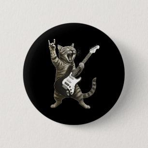 Grappige Kat Speelt Gitaar Rock And Roll Mannen Vr Ronde Button 5,7 Cm