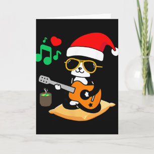 Grappige kat speelt gitaar Sungles kerstman hoed K Kaart