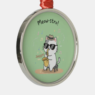 Grappige kat speelt saxofoon jazz metalen ornament