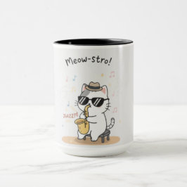 Grappige kat speelt saxofoon jazz mok
