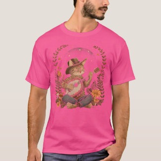 Grappige kat spelen Banjo Cottagecore Cats Gitaar T-shirt