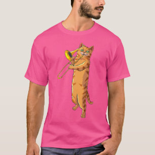 Grappige kat spelen Trombone Gift Cool Kitten Muzi T-shirt