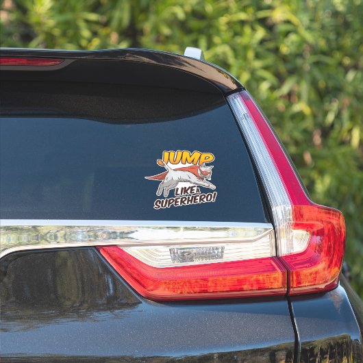 Grappige Kat Springt Als Een Superheld Gemaskerde Sticker (Auto Zijkant)