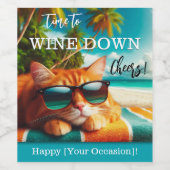 Grappige Kat Tropisch Strand Wijn Label Etiket (Enkel label)