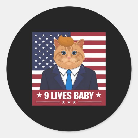 Grappige kat Trump 9 leeft Baby Grappig Stem op Tr Ronde Sticker (Voorkant)