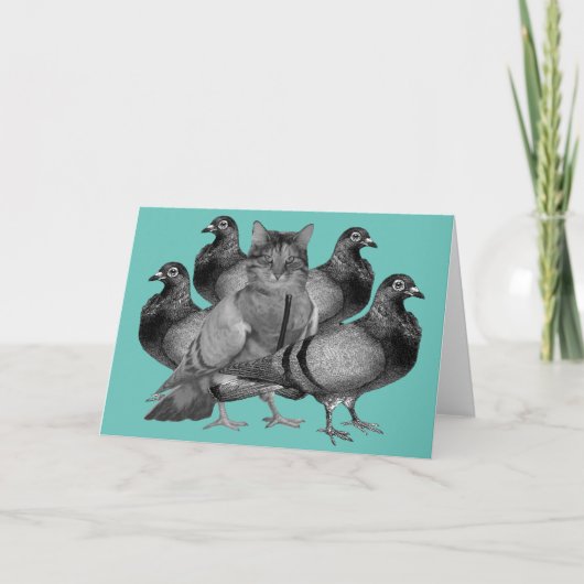 Grappige kat tussen de duiven feestdagen kaart (Voorkant)