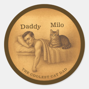 Grappige kat vader slapen illustratie ronde sticker