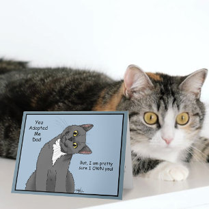 Grappige kat Vaderdag Grijze kat Blauw Kaart