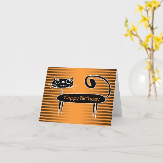 Grappige kat Verjaardag Kaart Sinaasappel (Gele Bloem)