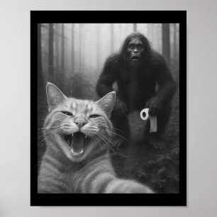 Grappige kat verrast gelukkige selfie met Bigfoot Poster