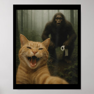 Grappige kat verrast gelukkige selfie met Bigfoot Poster