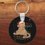 Grappige kat verstrikt in kerstboomlichten hier sleutelhanger (Voorkant)