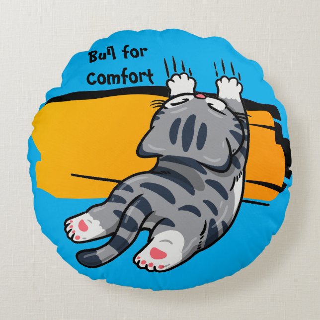 Grappige Kat, Vette Kat, Grappig Script, Modern Tr Rond Kussen (Voorkant)