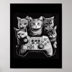 Grappige kat videogame controller squad poster