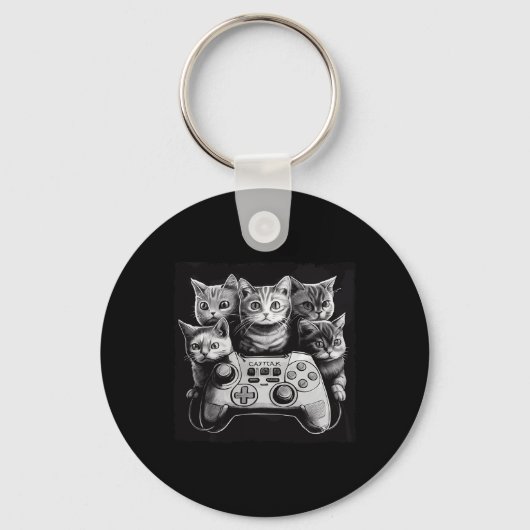 Grappige kat videogame controller squad sleutelhanger (Voorkant)
