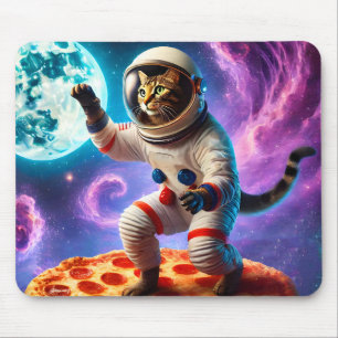 Grappige Kat Vliegen Een Pizza Astronaut Kat Ruimt Muismat
