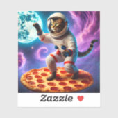 Grappige Kat Vliegen Een Pizza Astronaut Kat Ruimt Sticker (Vel)