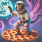 Grappige Kat Vliegen Een Pizza Astronaut Kat Ruimt Sticker (Voorkant)