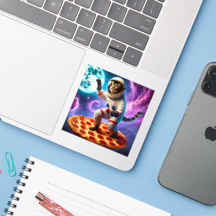 Grappige Kat Vliegen Een Pizza Astronaut Kat Ruimt Sticker