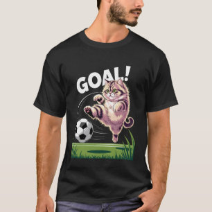 Grappige Kat Voetbal Doel Schop Voetbal Humor Spor T-shirt