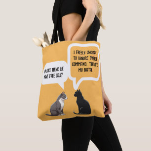 Grappige kat vrije wil filosofie humor draagtas