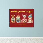 Grappige kat Vrolijk rood kerstdecor Groeten Canvas Afdruk (Insitu (Houten vloer))