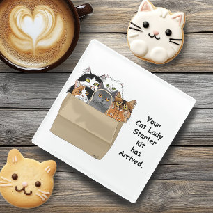Grappige Kat Vrouw Starter Kit Humor Wit Glazen Onderzetter