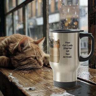 Grappige Kat Vrouw Starter Kit Humor Wit Reisbeker