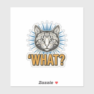 Grappige Kat 'WAT_' Vintage Gravure Grafisch T-shi Sticker