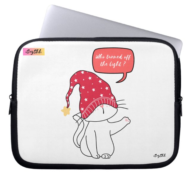 Grappige kat, wie deed het licht uit? laptop sleeve (Voorkant)