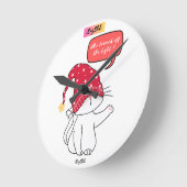 Grappige kat, wie deed het licht uit? ronde klok (Hoek)