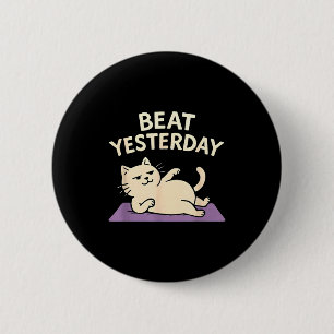 Grappige kat-yogamat 'sla gisteren' ronde button 5,7 cm