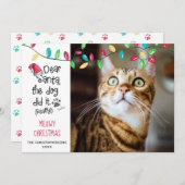 Grappige kat zegt Meowy Kerstmis Foto kattennaam Feestdagenkaart (Voorkant / Achterkant)