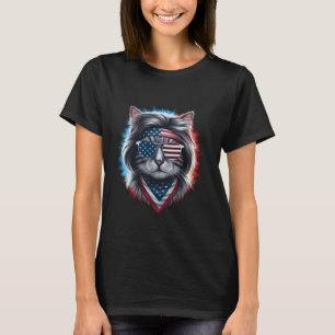 Grappige Kat Zonnebril Usa Vlag 4 Juli Kat T-shirt