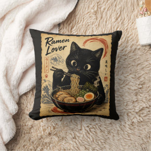 Grappige Kat Zwarte Ramen Japanse Kunststijl Kussen
