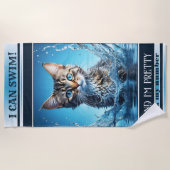 Grappige kat zwemmen marine gestreept strandlaken (Voorkant)