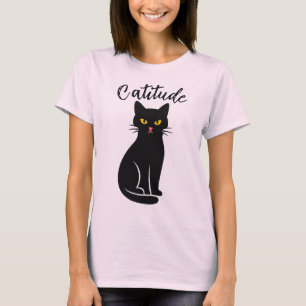 Grappige “Katitude” Zwarte Kat T-Shirt – Schattig