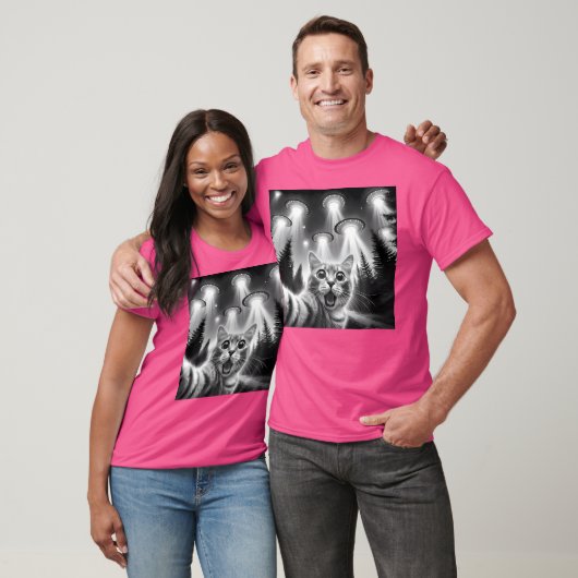 Grappige katselfie met buitenaardse UFO-kattenlief T-shirt (Unisex)