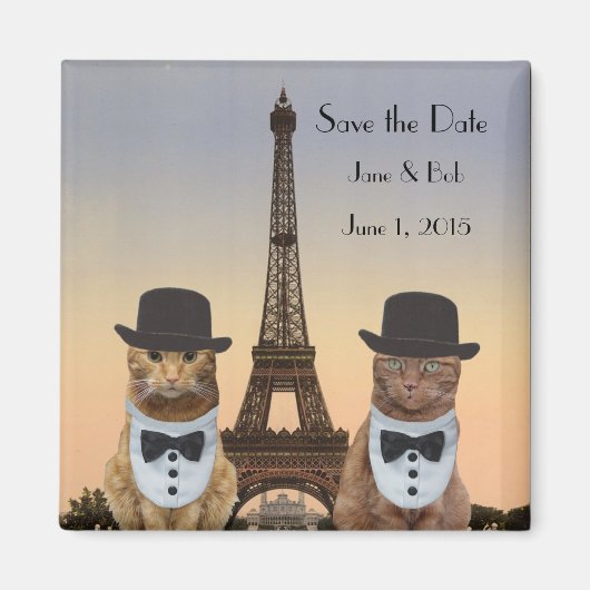 Grappige Katten Bewaar de Datum Paris Bruiloft II Magneet (Voorkant)