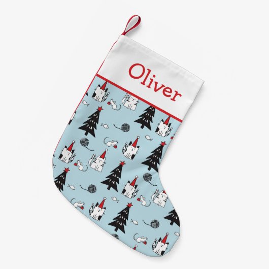 Grappige Katten Blauw en Wit Kleine Kerstsok (Voorkant (Hangend))