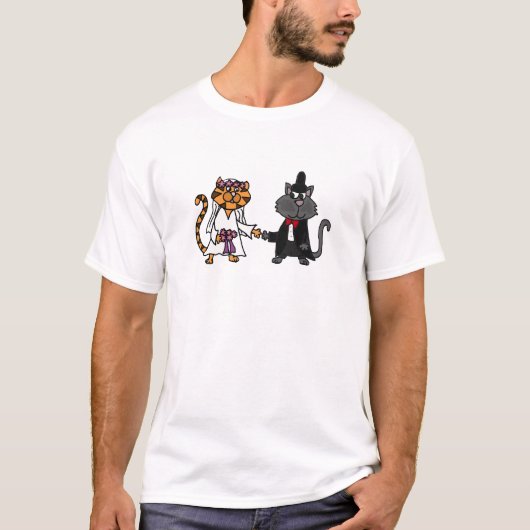 Grappige katten bruid en bruidegom bruiloft kunst t-shirt (Voorkant)