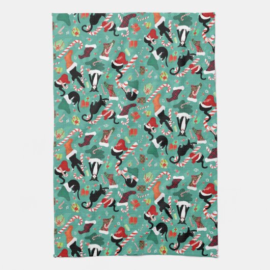Grappige katten en kerstkousen theedoek (Verticaal)