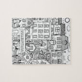 Grappige Katten Gedetailleerde Stad Zwart Wit Kleu Legpuzzel (Horizontaal)