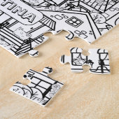 Grappige Katten Gedetailleerde Stad Zwart Wit Kleu Legpuzzel (Zijkant)